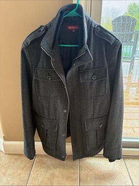 Merona Charcoal Military-Style Wool Blend Jacket